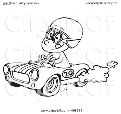 Clipart of a Cartoon Black and White Race Car Driver Boy - Royalty Free Vector Illustration by ...