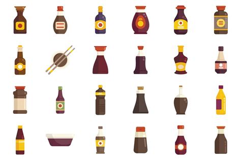 Soy sauce icons set flat vector. Sashimi fried 16817077 Vector Art at ...