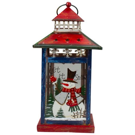 Red, White & Black Snowman “Let It Snow” Christmas Lantern 12.75 ...