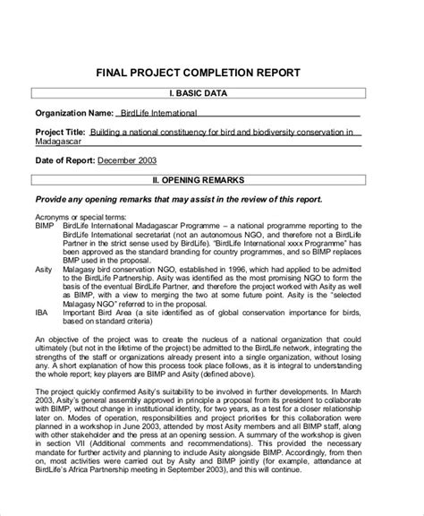 FREE 11+ Sample Project Completion Reports in MS Word | Google Docs ...