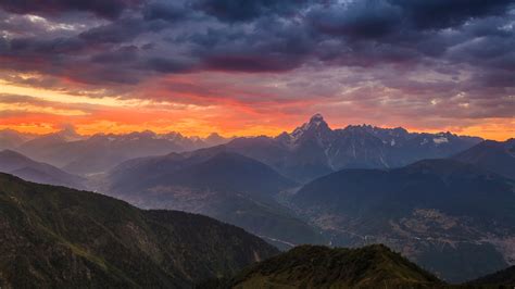 Sunrise in the mountains with view to Ushba, Svaneti, Georgia, Caucasus ...