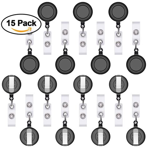 Retractable ID Name Badge Holder, Reel Clip Retractable 15 Pack, Black ...