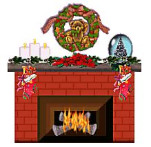 the fireplace is decorated with christmas decorations