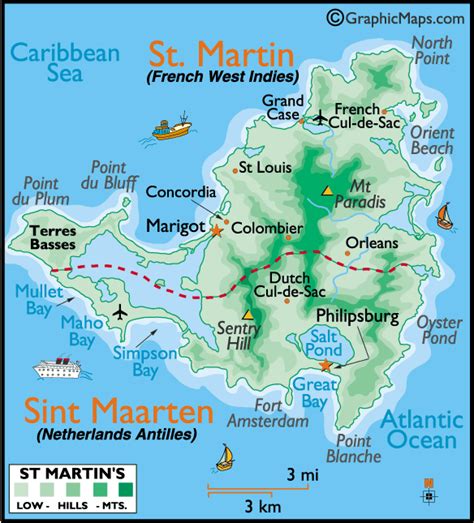 Physical Map of Saint Martin Island