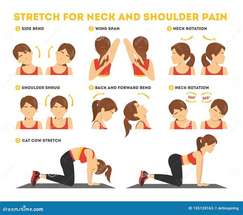 Neck and Shoulder Exercise. Stretch To Relieve Neck Pain Stock Vector ...