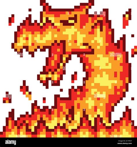 vector pixel art fire dragon isolated cartoon Stock Vector Image & Art ...