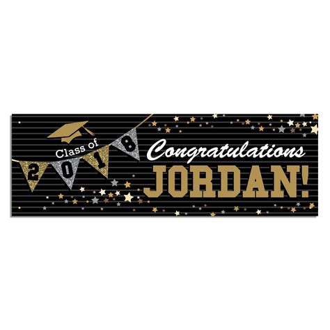 Personalized Graduation 72"L x 24"W Party Banner, Black and Gold ...