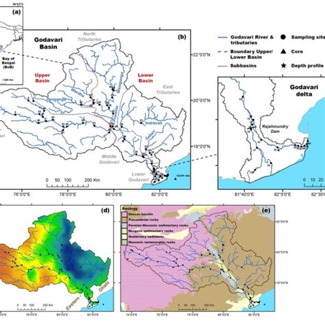 -(a) Location of the Godavari River basin in peninsular India, (b ...