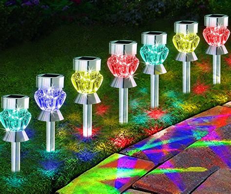 Solar Path Lights Outdoor Diamond Shaped Sparkling Color Changing ...