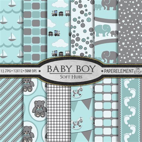 Baby Boy Scrapbook Paper: Baby Boy Digital Paper in Soft Hues | Etsy