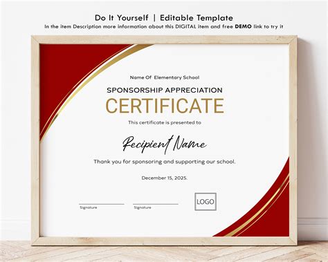 Certificate Of Appreciation For Sponsorship Template