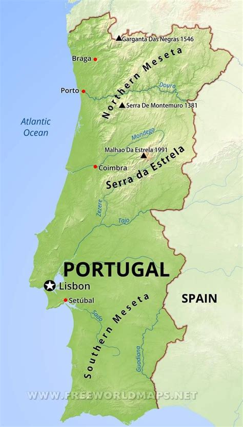 Portugal mountains map - Mountains in Portugal map (Southern Europe ...