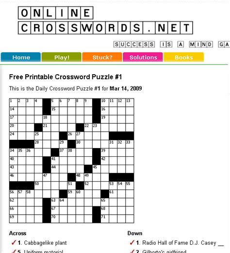 OnlineCrosswords: Free Printable Crossword Puzzles