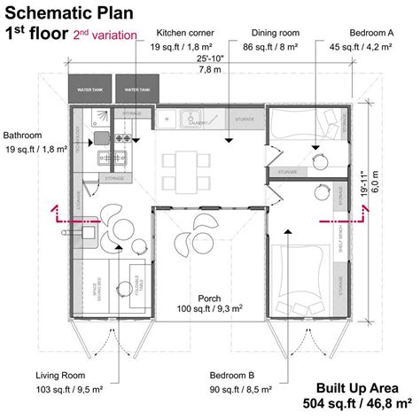 Two 20ft Shipping Container House Floor Plans with 2 Bedrooms