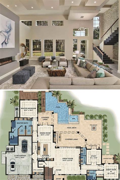 Trending Modern Florida Home Floor Plan Features White Brick and Stucco ...