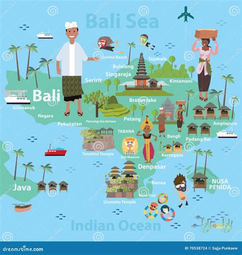 Bali Indonesia Map And Travel Stock Vector - Image: 70538724