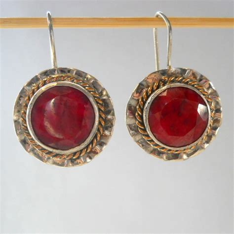 Vintage Ruby Earrings Gilt Sterling Silver Statement from ...