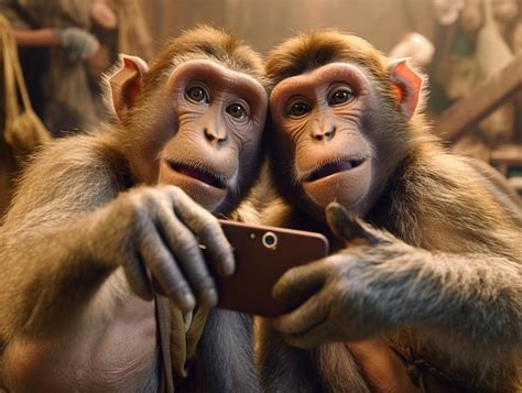 Two Monkeys Taking a Selfie Funny Photo AI Generated | Premium AI ...