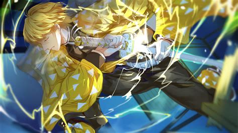 Demon Slayer Zenitsu Agatsuma Wearing Yellow Dress Having Weapon HD ...