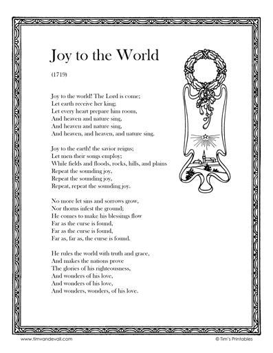 Joy to the World Lyrics Sheet - Tim's Printables