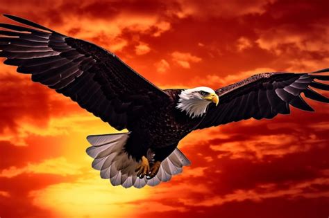 Premium AI Image | A bald eagle flying in the sky with the sun behind it