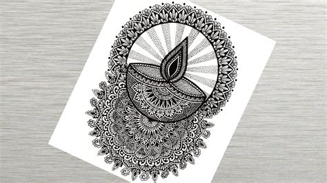 How to draw Mandala Art with Diya | Diya Mandala | Step by Step ...