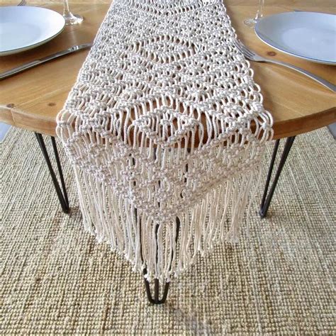 Handmade Macrame Cotton Table Runner with Triangle Edge-14x78"