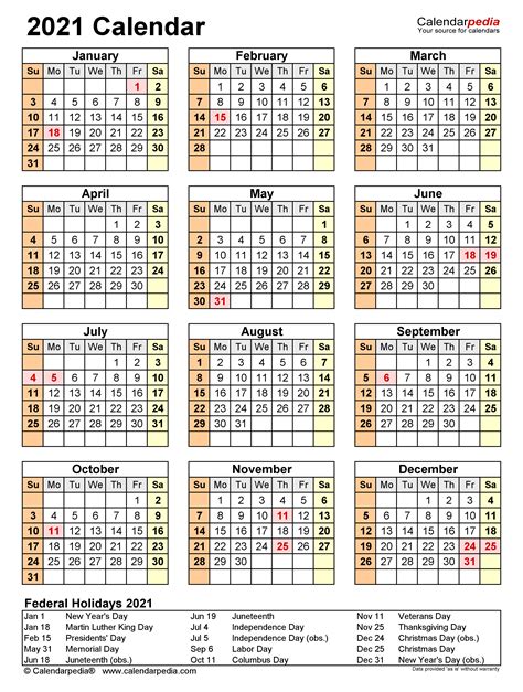 2021 Calendar - Free Printable PDF Templates - Calendarpedia