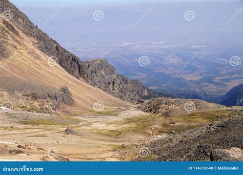 View of Valley and Smog from Volcan Popocatepetl Eruption from Volcan ...