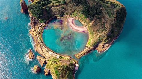 Volcano crater islet of Vila Franca do Campo at São Miguel island ...