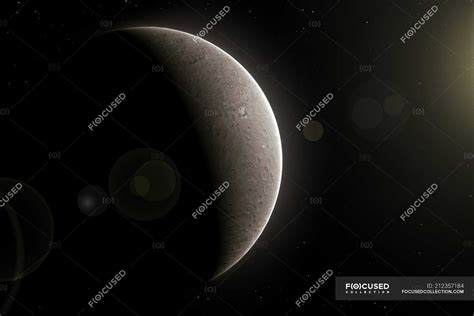 Dwarf planet Ceres in asteroid belt, illustration. — Astronomical, gray ...