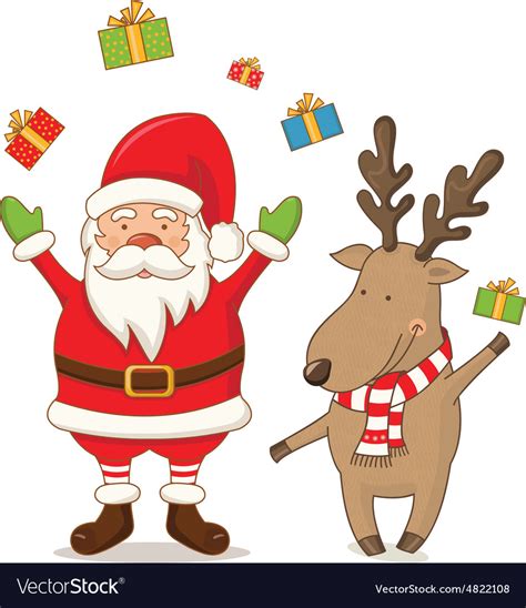 Cartoon cute Santa Claus and deer Royalty Free Vector Image