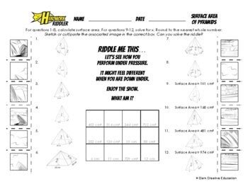 Pyramid Surface Area Printable Activities - Herowork Worksheets | TPT