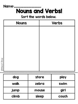 Nouns and Verbs Freebie by Macy's Shop | Teachers Pay Teachers