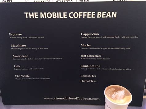 Mobile Coffee Menu for Festivals, Events, Exhibitions, Weddings