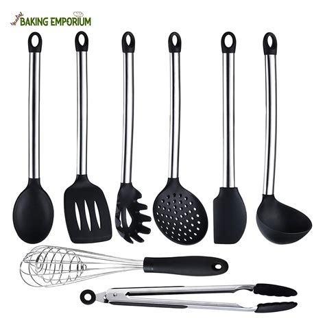 Xsential 8 Pcs Kitchen Cooking Utensils Set Stainless Steel Handle ...