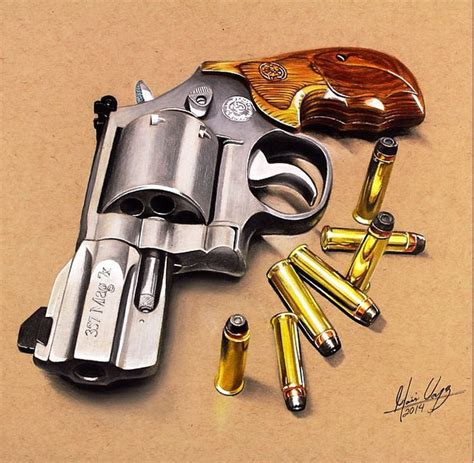 Realistic Color Pencil Drawing Pistol By Moises Vasquez