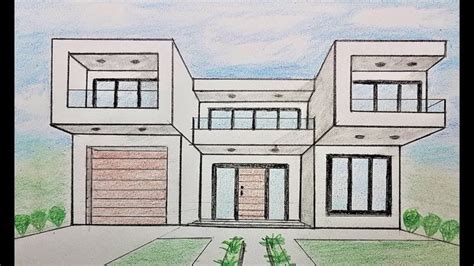 How to draw a house in one point perspective | House design drawing ...