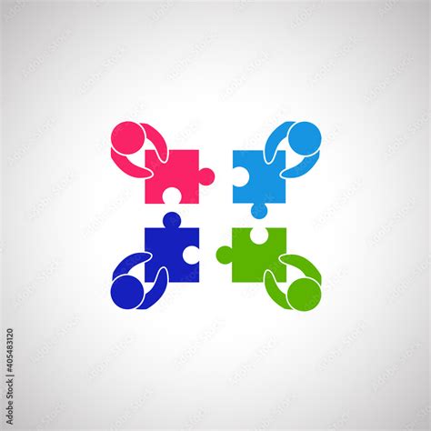 Teamwork people with puzzle pieces top view. Teamwork people vector for ...