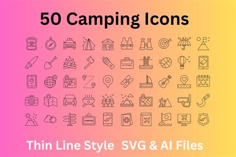 Camping Icon Set 50 Line Icons - SVG And AI Files (2713147)