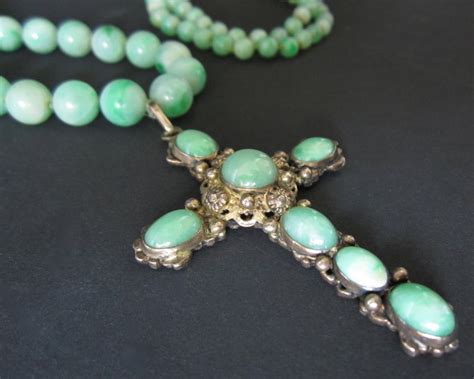 Chinese Antique Jade Bead Necklace with Cross - Zentner Collection