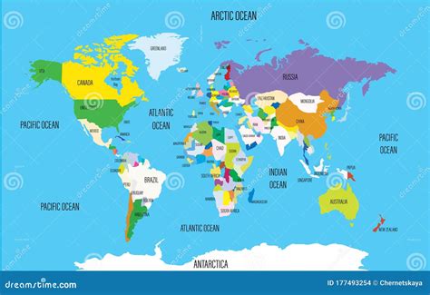 World Map with Names of Countries and Oceans. Travel Agency Stock ...