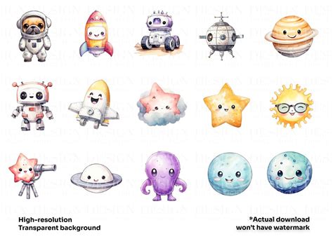 Cute Space Clipart Stickers Kawaii Digital Stickers - Etsy