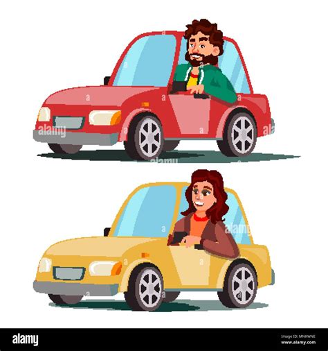 Driver People Vector. Man, Woman Sitting In Modern Automobile. Buy A ...