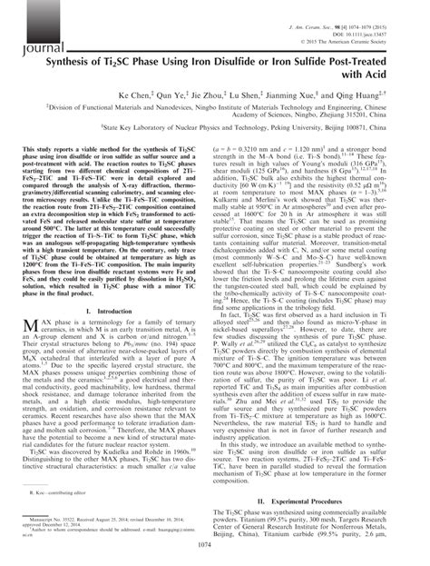 (PDF) Synthesis of Ti 2 SC Phase Using Iron Disulfide or Iron Sulfide ...