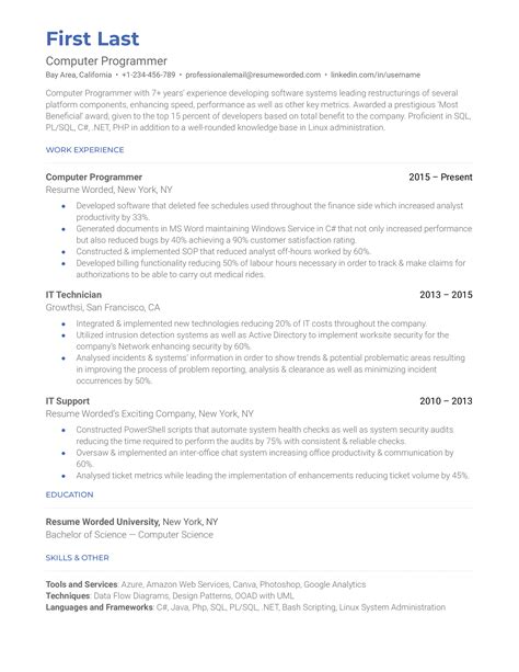 Computer Programmer Resume Example for 2023 | Resume Worded