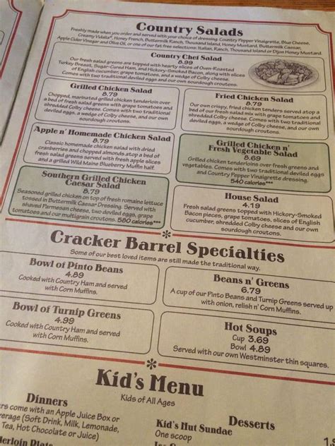 Menu at Cracker Barrel Old Country Store, San Antonio, 123 SW Loop 410