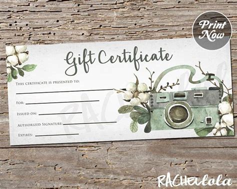 Printable Photography Gift Certificate Template, Spring Intended F ...