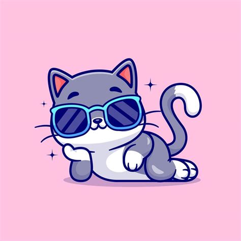 Cute Cool Cat Wearing Glasses Cartoon Vector Icon Illustration. Animal ...