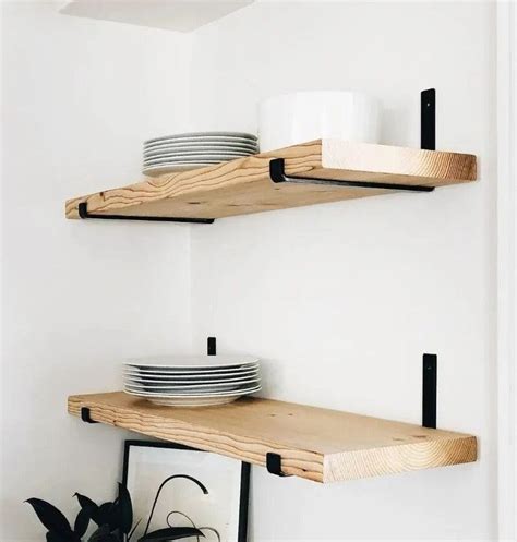 Wood Floating Shelf With Brackets for Kitchen Wall - Etsy